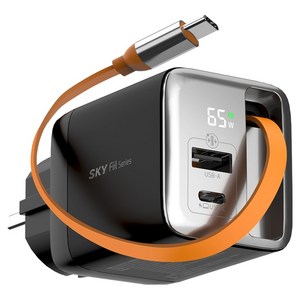 SKY 필 GaN 빌트인 케이블 일체형 디스플레이 접지형 초고속 충전기 65W SKY-GaN65DC