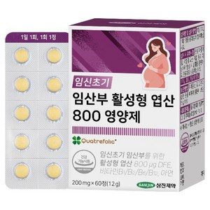 삼진제약 임신초기 임산부 활성형 엽산 800 영양제 12g, 60정, 1개