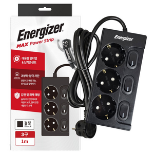 에너자이저 개별스위치 납작플러그 과부하차단 고용량 16A 멀티탭 3구