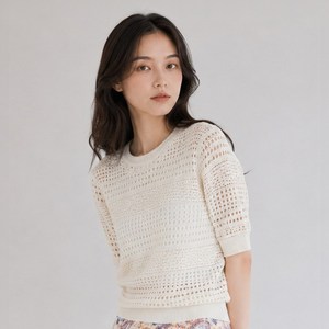 마리본 여성용 크로셰 풀오버 + 나시탑 세트