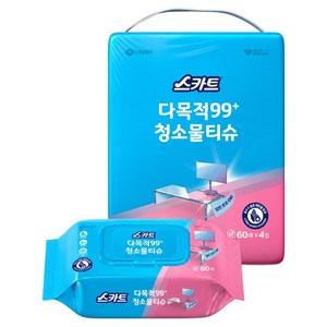 스카트 잘 닦이는 다목적 99플러스 청소물티슈 60p, 170 x 110 ..., 4개