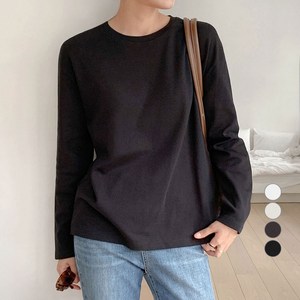 아피나르 여성용 릴렉스드핏 고밀도 순면 크루넥 긴팔 티셔츠