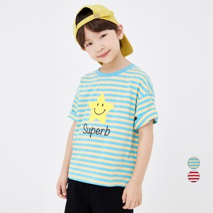 롤리트리 아동 스트라이프 스마일 프린트 루즈핏 반팔 티셔츠