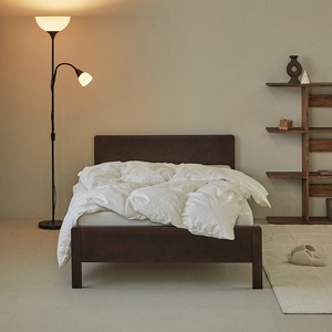 퍼니코 로그 매립형 고무나무 헤드보드형 침대 프레임, 브라운 월넛, 슈퍼싱글