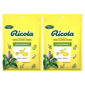 리콜라 스위스 레몬 민트 맛 허브 캔디, 70g, 2개