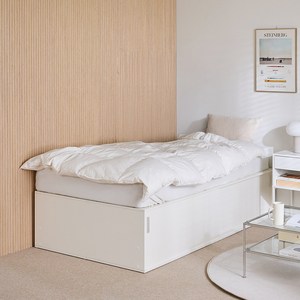 우아미 카네 빅 슬라이딩 평상형 수납 합성목재 무헤드 침대 프레임, 아이보리, 슈퍼싱글
