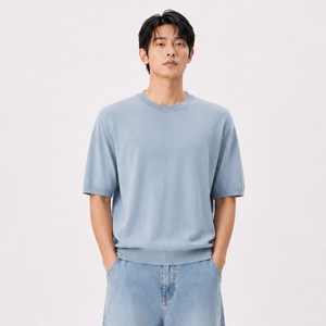제이에이치스타일 남성용 쿨터치 솔리드 라운드 반팔 니트 WSROK753