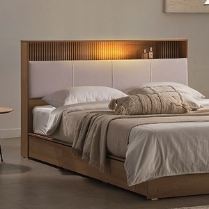 잉글랜더 에버딘 수납형 패브릭 템바보드 침대 프레임, 오크, 퀸