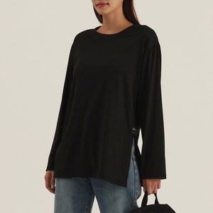 엘쏘 여성용 통기성 루즈핏 사이드 절개 긴팔 티셔츠