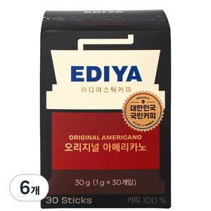 이디야 오리지널 아메리카노 원두커피스틱, 1g, 30개입, 6개