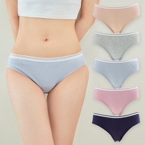 베이스알파에센셜 소프트 허리밴드 순면 여성 미디팬티 5p
