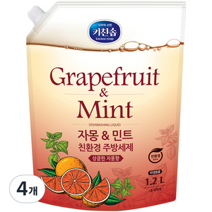 키친솝 자몽 앤 민트 친환경 주방세제, 1.2L, 4개