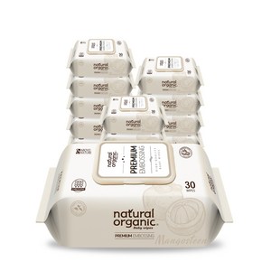 네츄럴오가닉 프리미엄 엠보싱 유아물티슈 휴대캡형, 70g, 30매, 12개