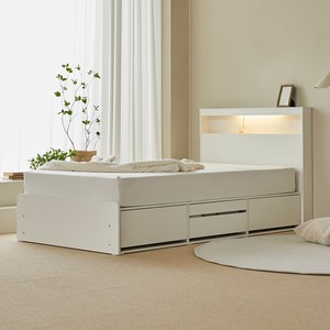 웰퍼니쳐 헤일로 호텔식 수납형 합성목재 침대 프레임, 화이트, 슈퍼싱글