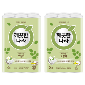 깨끗한나라 허브가든 모링가 3겹 천연펄프 화장지, 30m, 30개입, 2개