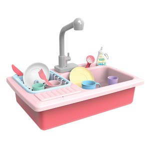 투칸 물나오는 싱크대 주방놀이 세트, 핑크, (가로)40 x (..., 1개