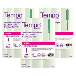템포 내추럴 탐폰, 슈퍼, 16개입, 3개