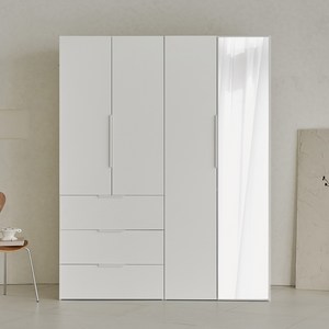 웰퍼니쳐 카린 2단 행거형 거울도어 + 3단 서랍장 높은 옷장세트