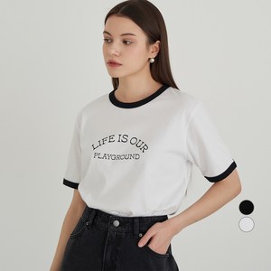 ELLE GIRL 링거 프린트 통기성 순면 반팔 티셔츠