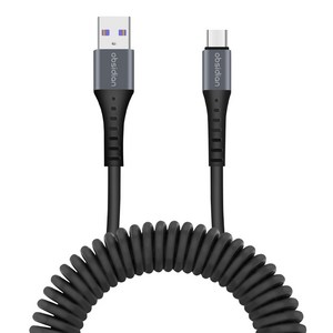 옵시디언 차량용 USB A to C 핸드폰 스프링 코일 고속충전케이블 3A, 12cm, 1개