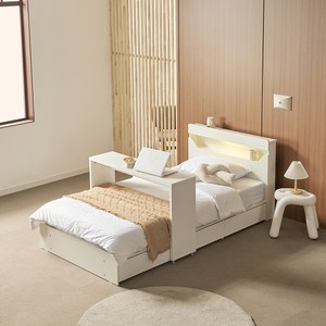 보니애가구 문스테이 LED 조명 USB 서랍 수납 침대 프레임 + 베이직 매트리스 + 베드테이블 세트 방문설치