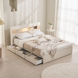 삼익가구 그레인 호텔식 편백나무 LED조명 3단 수납 침대 프레임 단품 방문설치