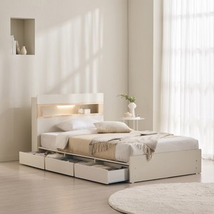 삼익가구 그레인 호텔식 편백나무 LED조명 3단 수납 침대 프레임 단품 방문설치