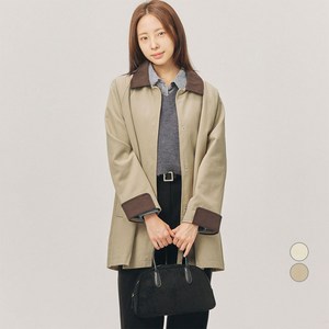 아피나르 여성용 코튼 트윌 콘트라스트 카라 하프 맥 코트