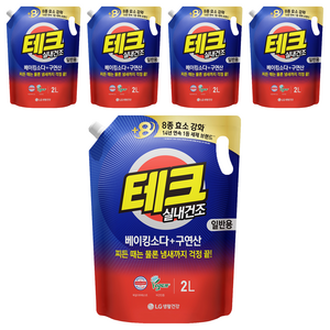 테크 베이킹소다 플러스 구연산 실내건조 액체세제 일반용 리필, 2L, 5개