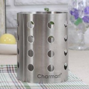 CHARMART 스텐레스 원형수저통 일자, 실버, 1개