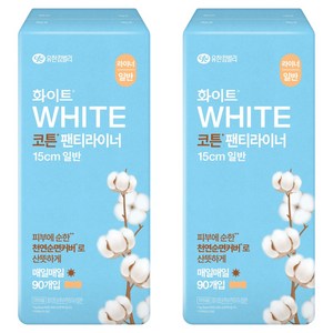 화이트 코튼 팬티라이너, 일반, 90개입, 2개