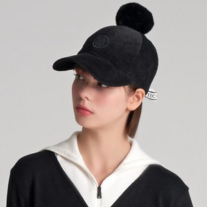 테크스킨 여성용 퍼 리본 코듀로이 골프모자, FREE, 블랙, 1개