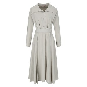 숲 여성용 빅칼라 엘라스틱 밴드 A라인 롱 원피스 SA3OP33