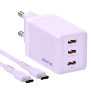 어반어스 GaN 67W 미니 C타입 3포트 PD PPS 초고속 충전기 65W C TO C 케이블 1.5m