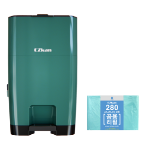 이지캔 종량제봉투 호환 투톤 기저귀 쓰레기통 + 리필 롤 세트, 투톤다크그린, 27L