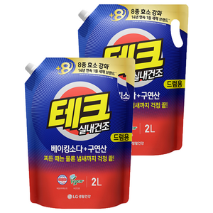 테크 베이킹소다 플러스 구연산 실내건조 드럼용 액상세제 리필, 2L, 2개
