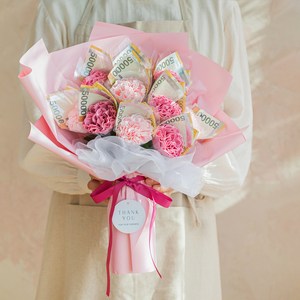 뷰티풀데코센스 비누꽃 돈 꽃다발 카네이션 10송이 + 쇼핑백, 마브믹스, 1개