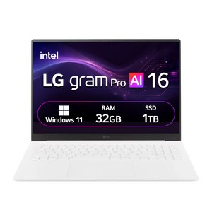 LG전자 LG 그램 에센스 화이트 16인치, 코어Ultra7, 1TB, 32GB, WIN11 Home, 2025.02