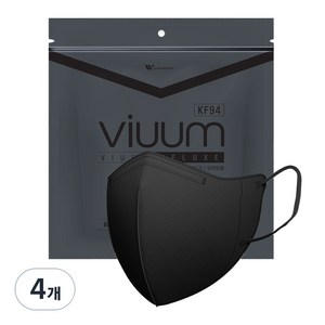viuum 디럭스 보건용 마스크 성인용 KF94 중형, 25개입, 블랙, 4개