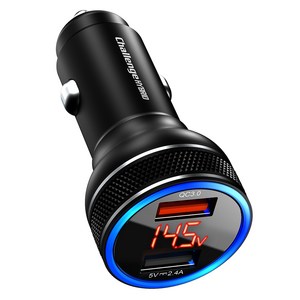 챌린지하이브리드 LED 전압표시 퀄컴 퀵차지3.0 듀얼 차량용 고속 충전기