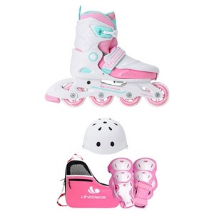 휠러스 아동용 사이버4 인라인 스케이트 + 헬멧 + 보호대 + 가방 세트, 화이트(스케이트, ..., 스케이트, 헬멧, ..., 1개