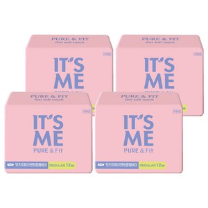 잇츠미 퓨어앤핏 생리대 날개형, 중형, 12개입, 4개