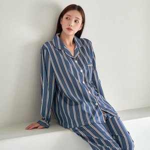 글램공감 파블로 카라형 스트라이프 커플 긴팔 잠옷 상하의 세트