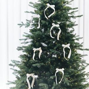 크리스마스 오너먼트 와이어 고리 포함 양면 벨벳 리본 테이프 장식