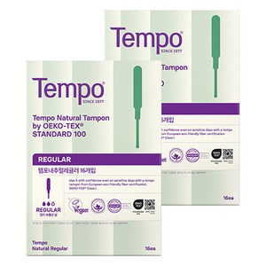 템포 내추럴 탐폰, 레귤러, 16개입, 2개