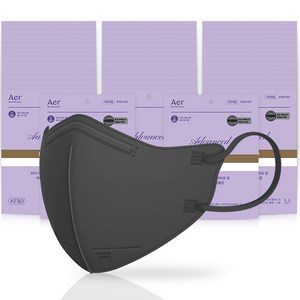 아에르 어드밴스드 라이트 핏 보건용 마스크 M KF80, 1개입, 블랙, 50개