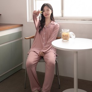 어나더디 커플용 보들 피치스킨 피치기모 긴팔 잠옷 상하의 세트