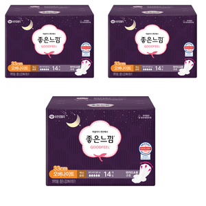 좋은느낌 오리지널 생리대 날개형 33cm, 오버나이트, 14개입, 3개