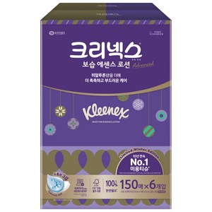 크리넥스 보습 에센스 로션 천연펄프 미용티슈 3겹, 150매, 6개