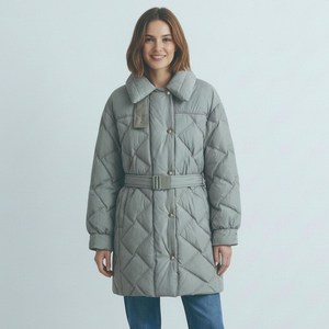 온앤온 여성용 벨티드절개카라중기장구스 점퍼